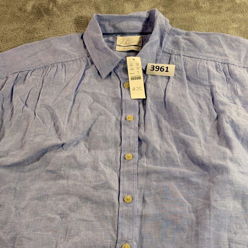 J.Crew Button Down Shirt Womens S Blue Relaxed Fit 100% Linen AY665 Short Sleeve